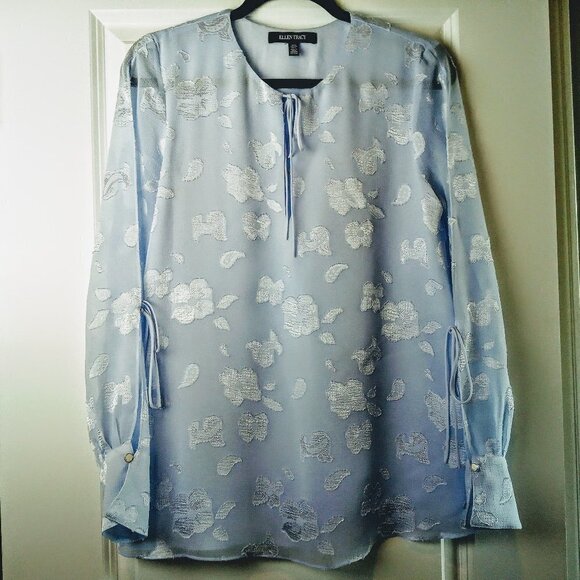 Ellen Tracy Blue Embellished Open Sleeve LS Tunic - Picture 1 of 10